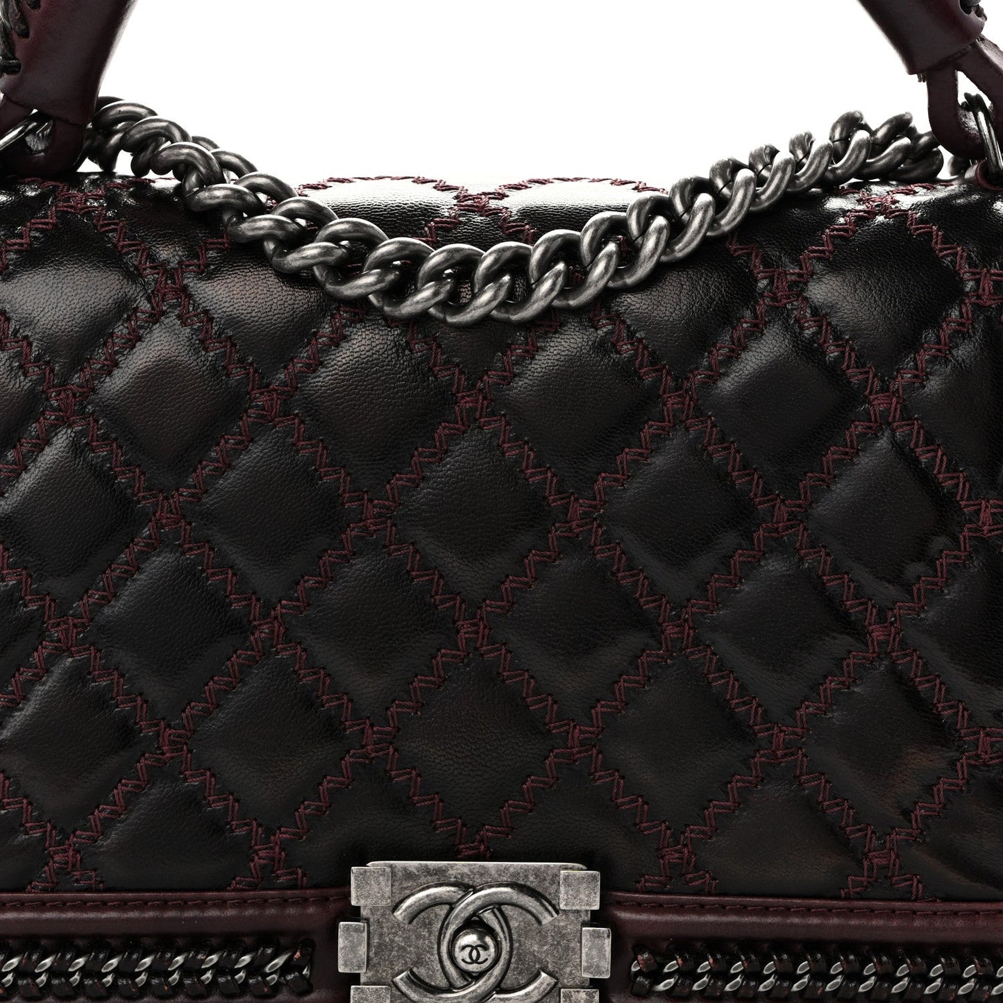 Goatskin Quilted New Medium Boy Handle Flap Burgundy