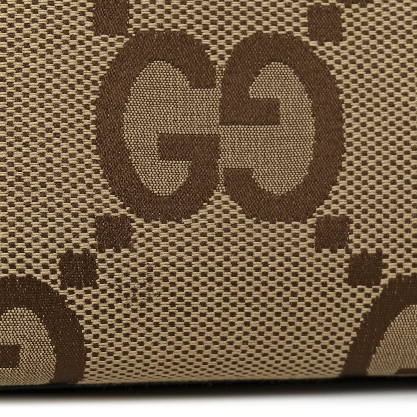 Monogram Jumbo GG Textured Dollar Calfskin Web Small Tote Bag Camel Ebony New Acero
