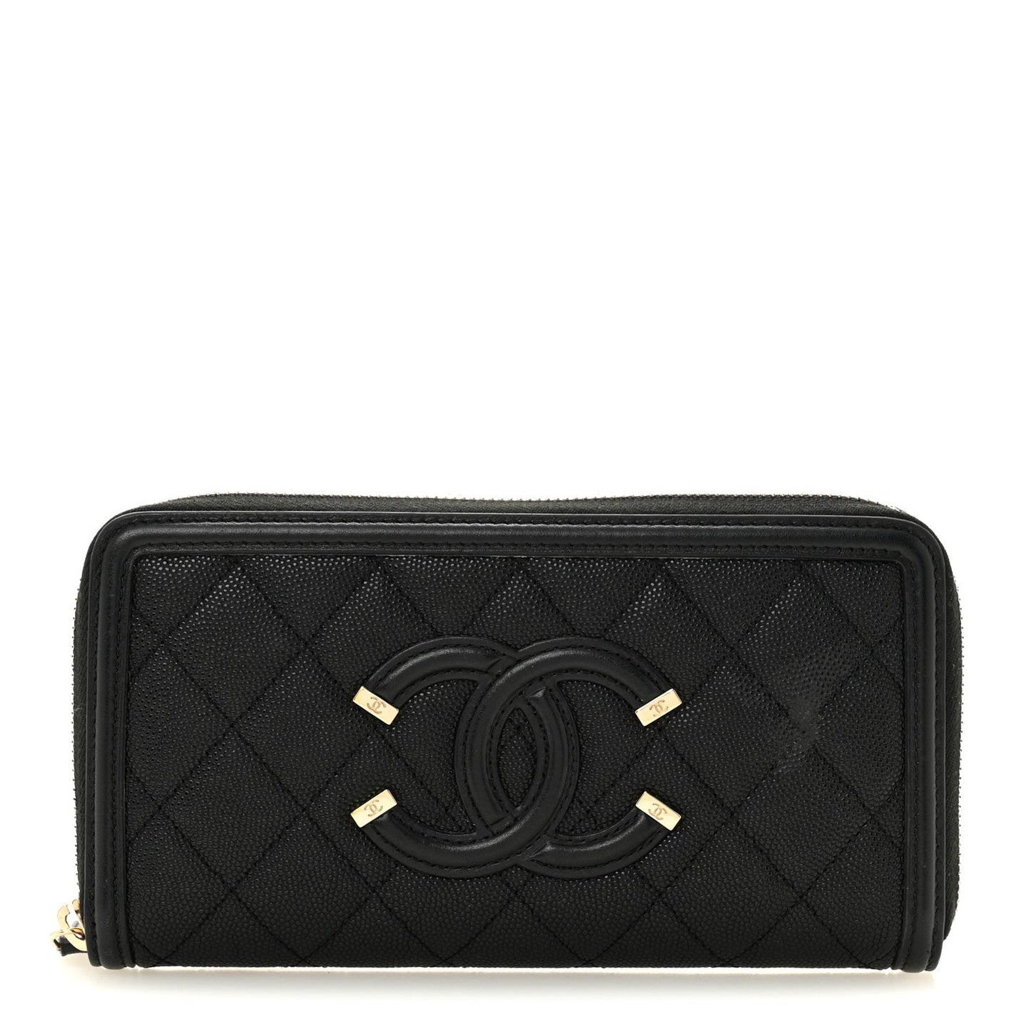 Caviar Quilted Filigree Zip Around Wallet Black
