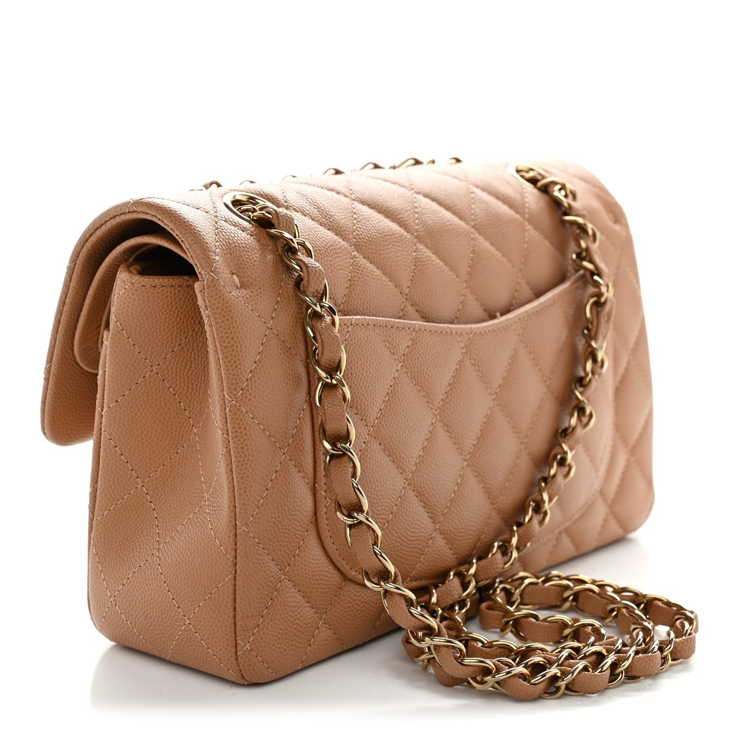Caviar Quilted Small Double Flap Dark Beige