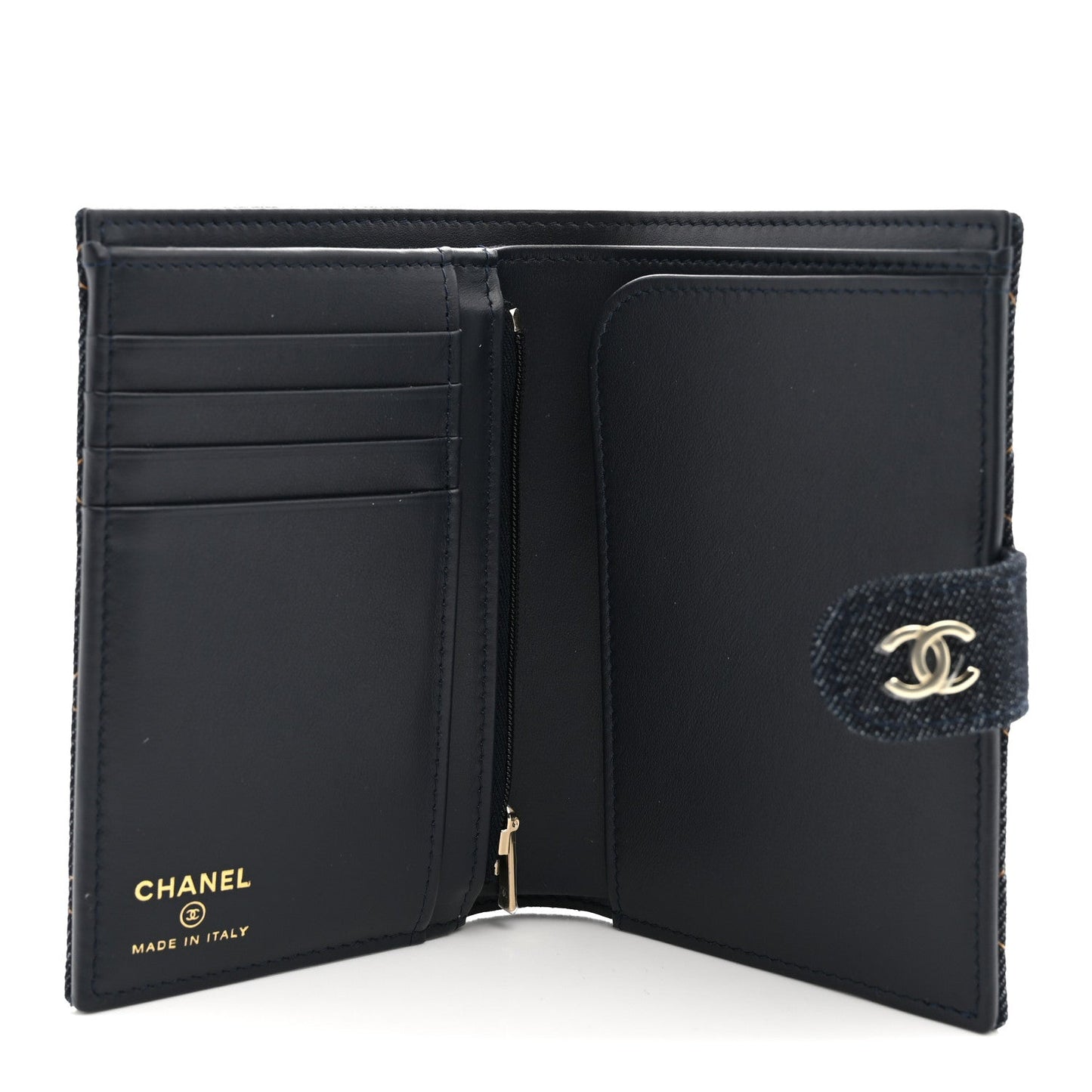 Denim Quilted Passport Holder Dark Blue Orange