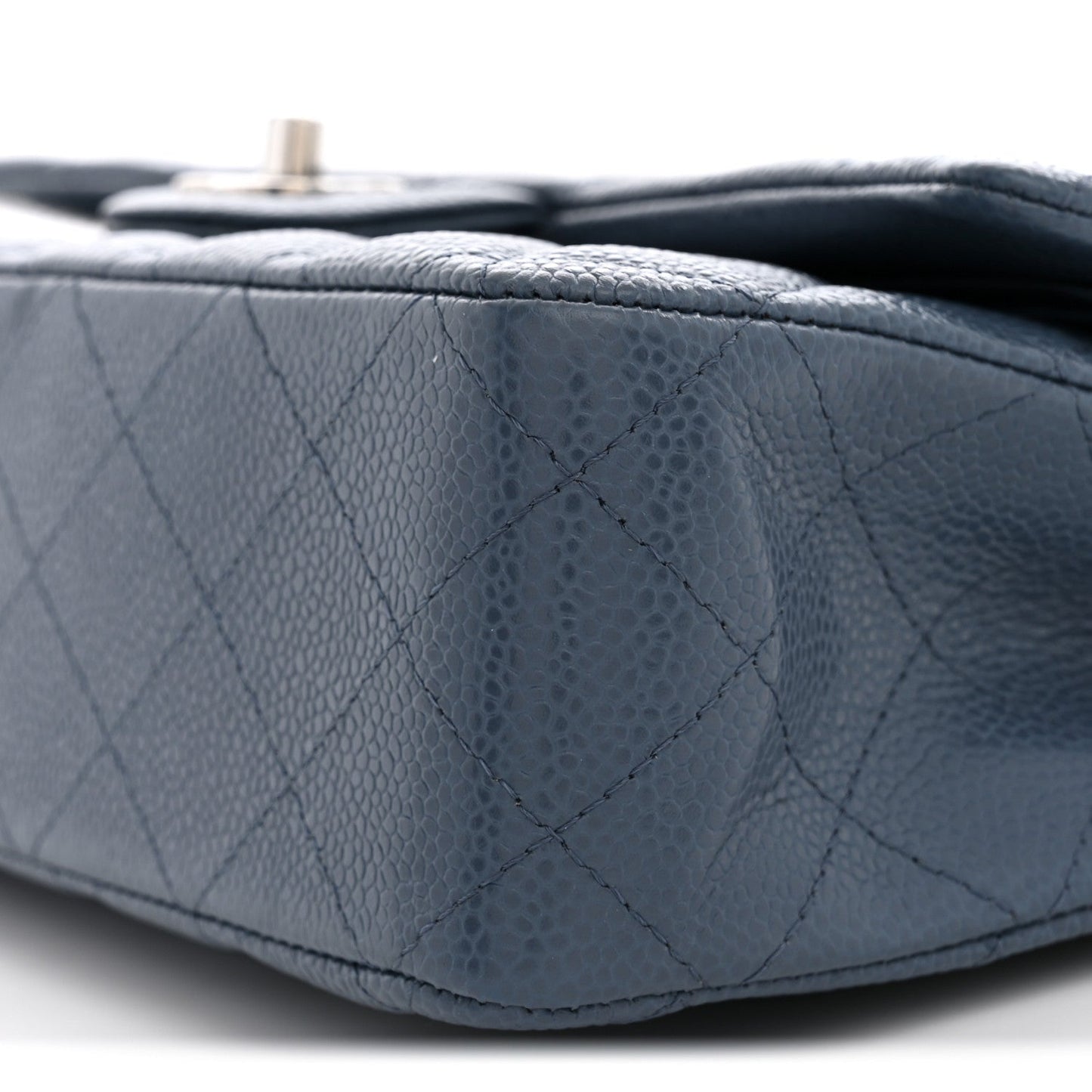 Caviar Quilted Medium Double Flap Blue