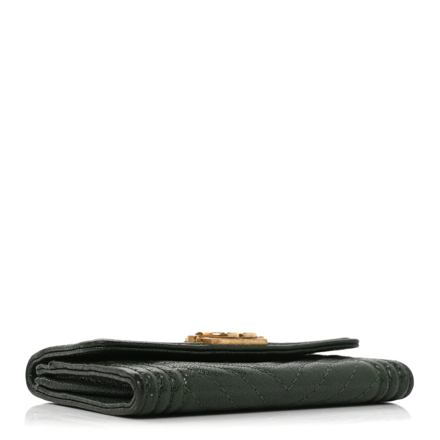 Caviar Chevron Quilted Boy Flap Card Holder Green
