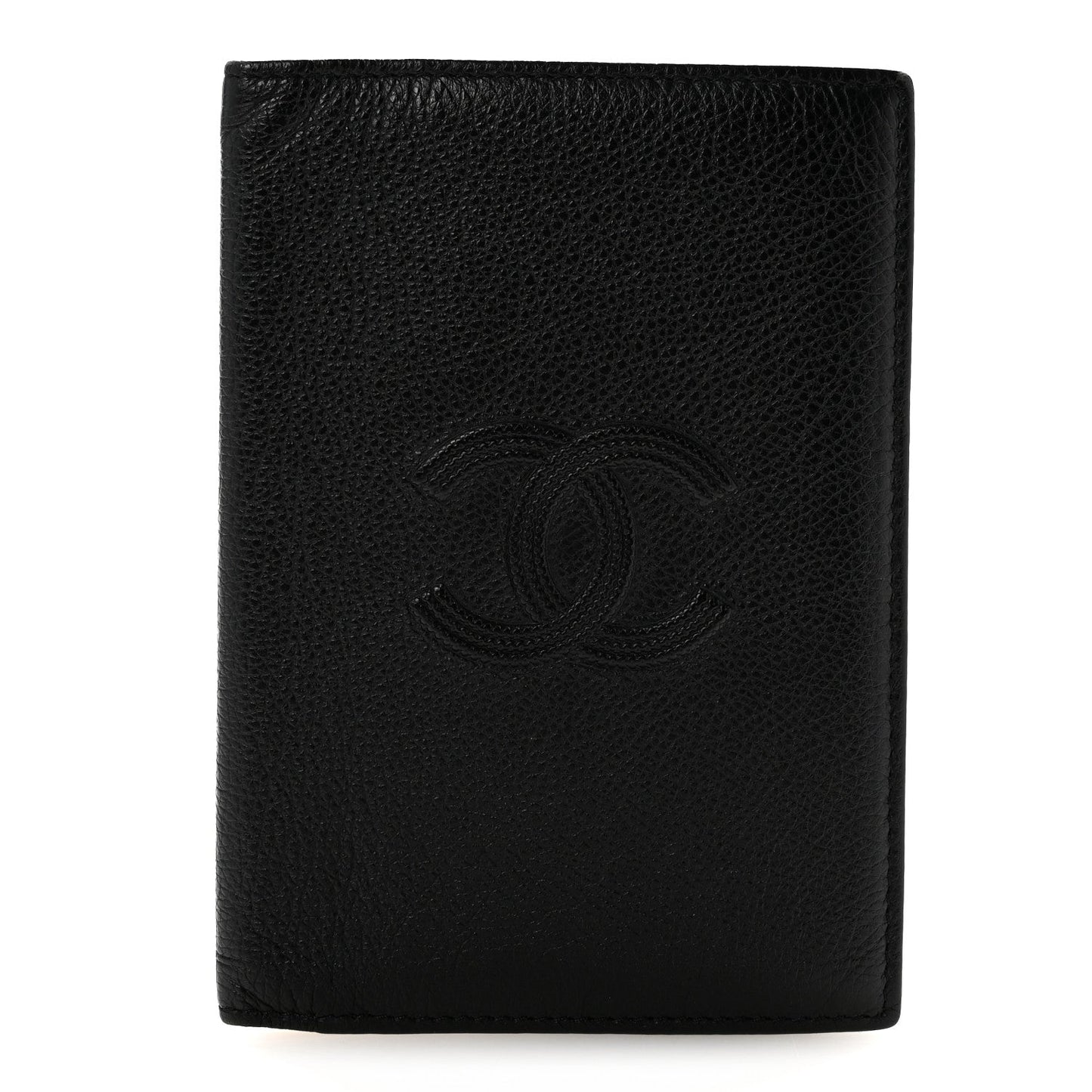 Grained Calfskin CC Passport Holder Wallet Black