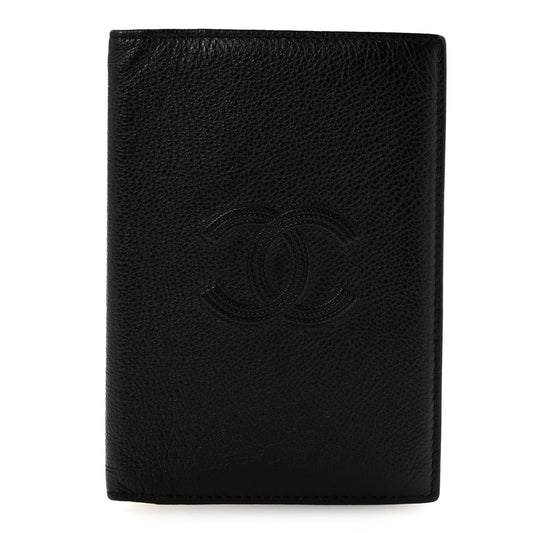 Grained Calfskin CC Passport Holder Wallet Black