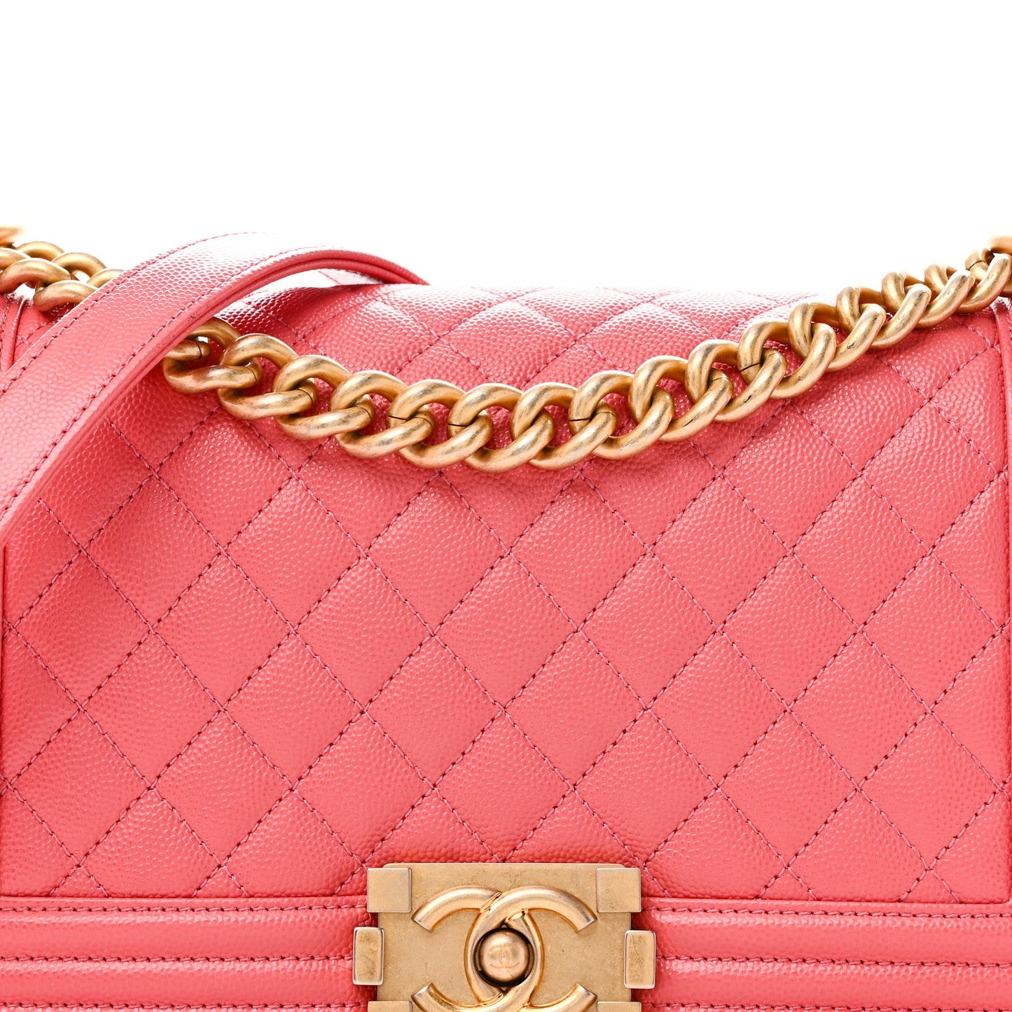 Caviar Quilted Medium Boy Flap Coral