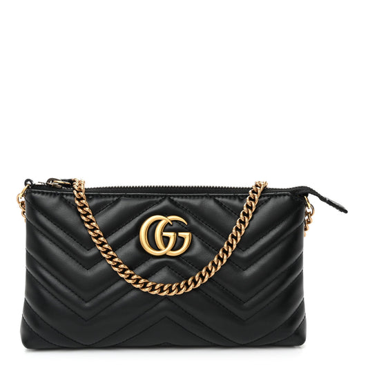Calfskin Matelasse Mini GG Marmont Chain Bag Black