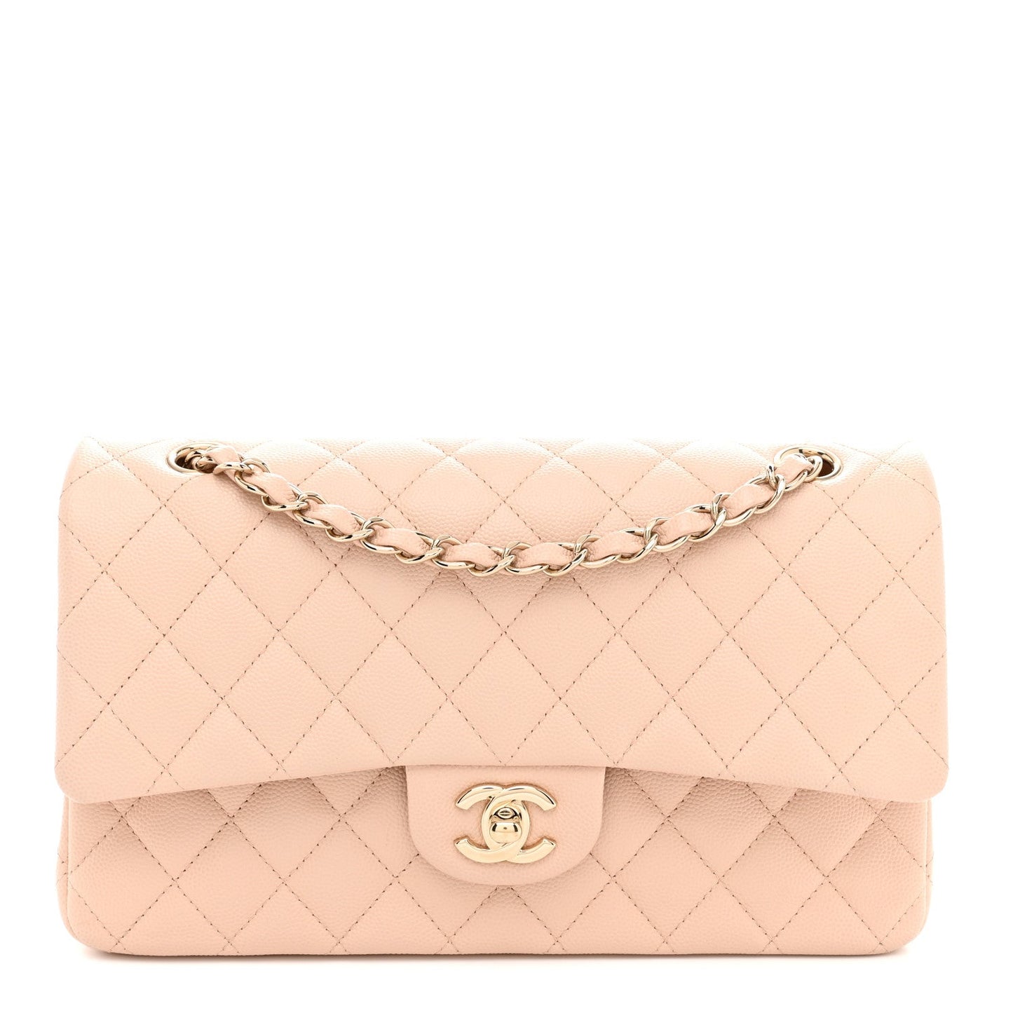 Caviar Quilted Medium Double Flap Light Beige