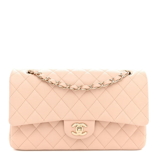 Caviar Quilted Medium Double Flap Light Beige