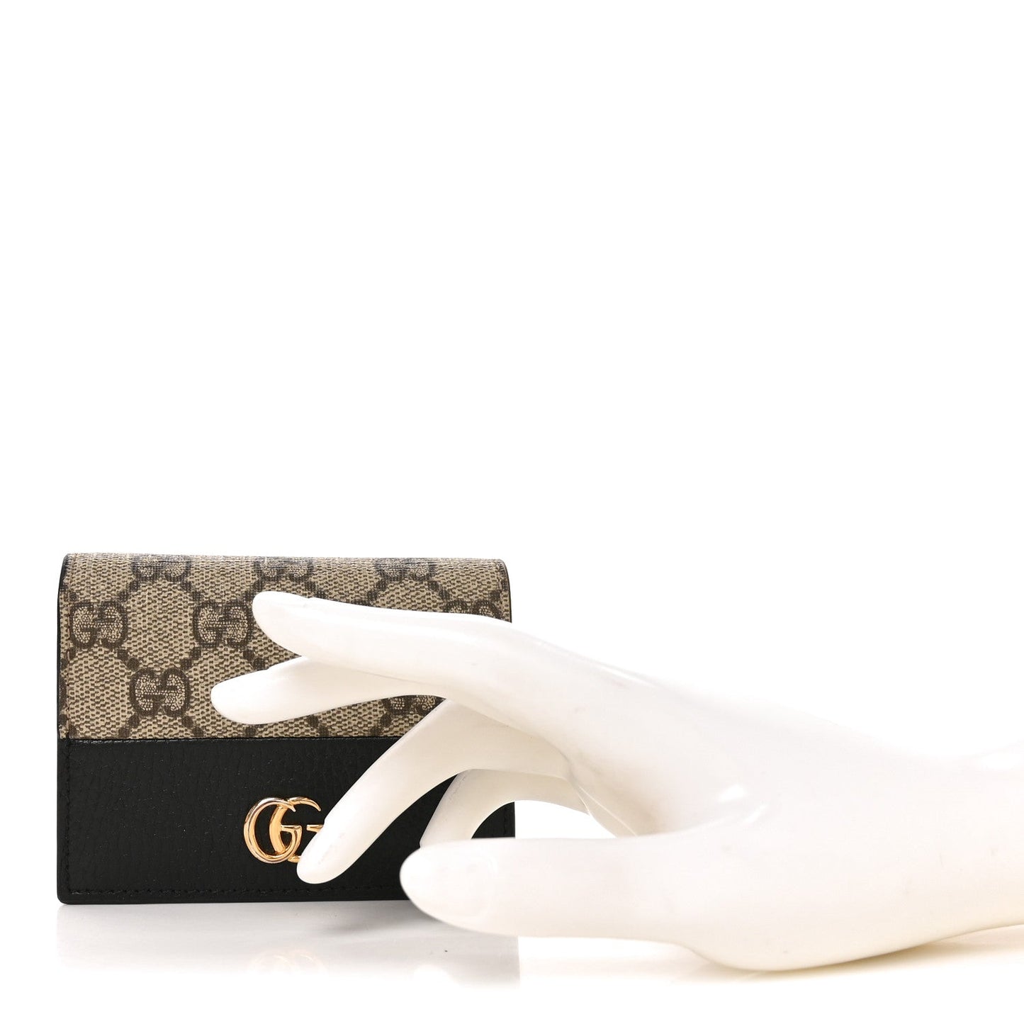 Dollar Calfskin GG Supreme Monogram GG Marmont Card Case Black Beige Ebony