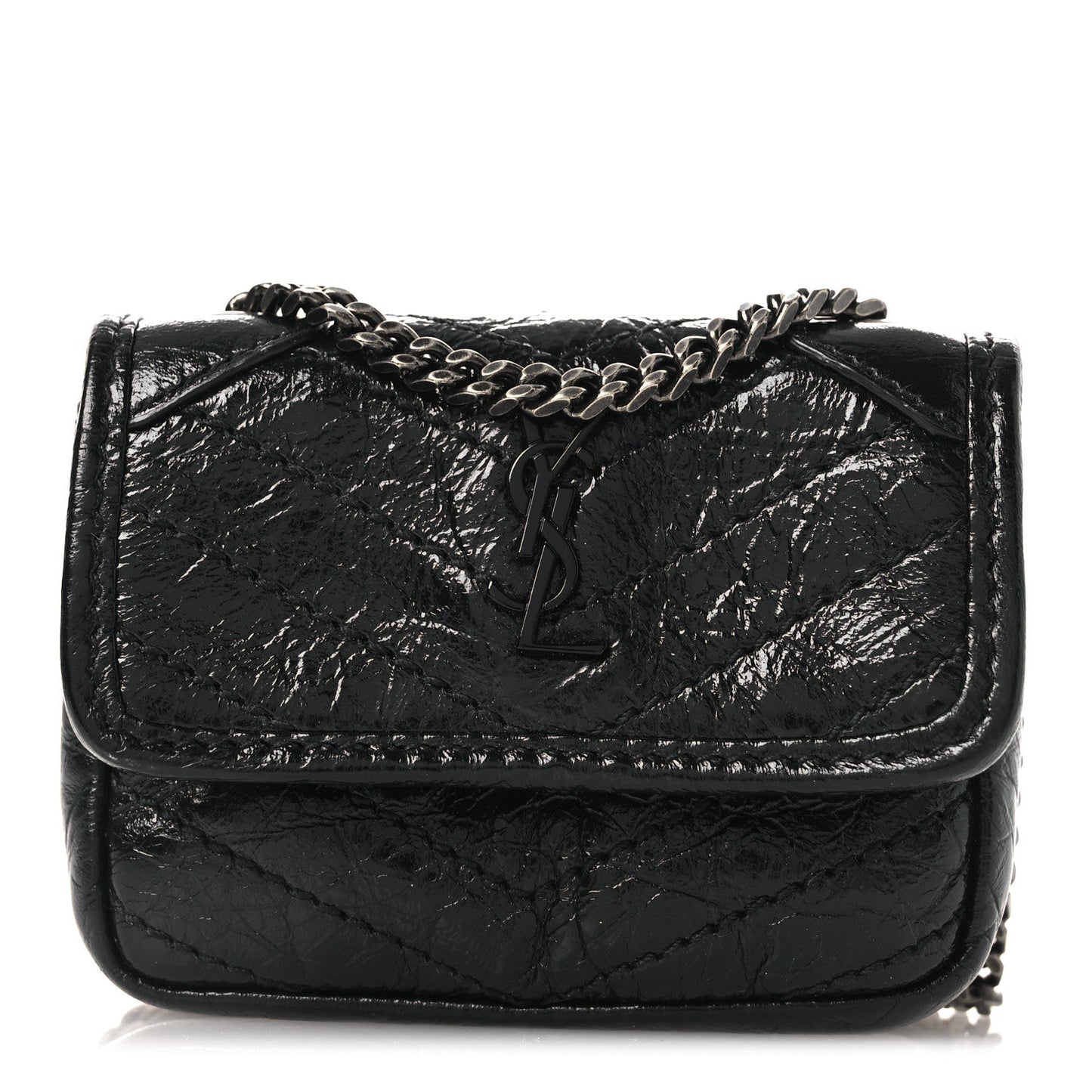 Crinkled Calfskin Matelasse Monogram Niki Airpods Holder Micro Bag Black
