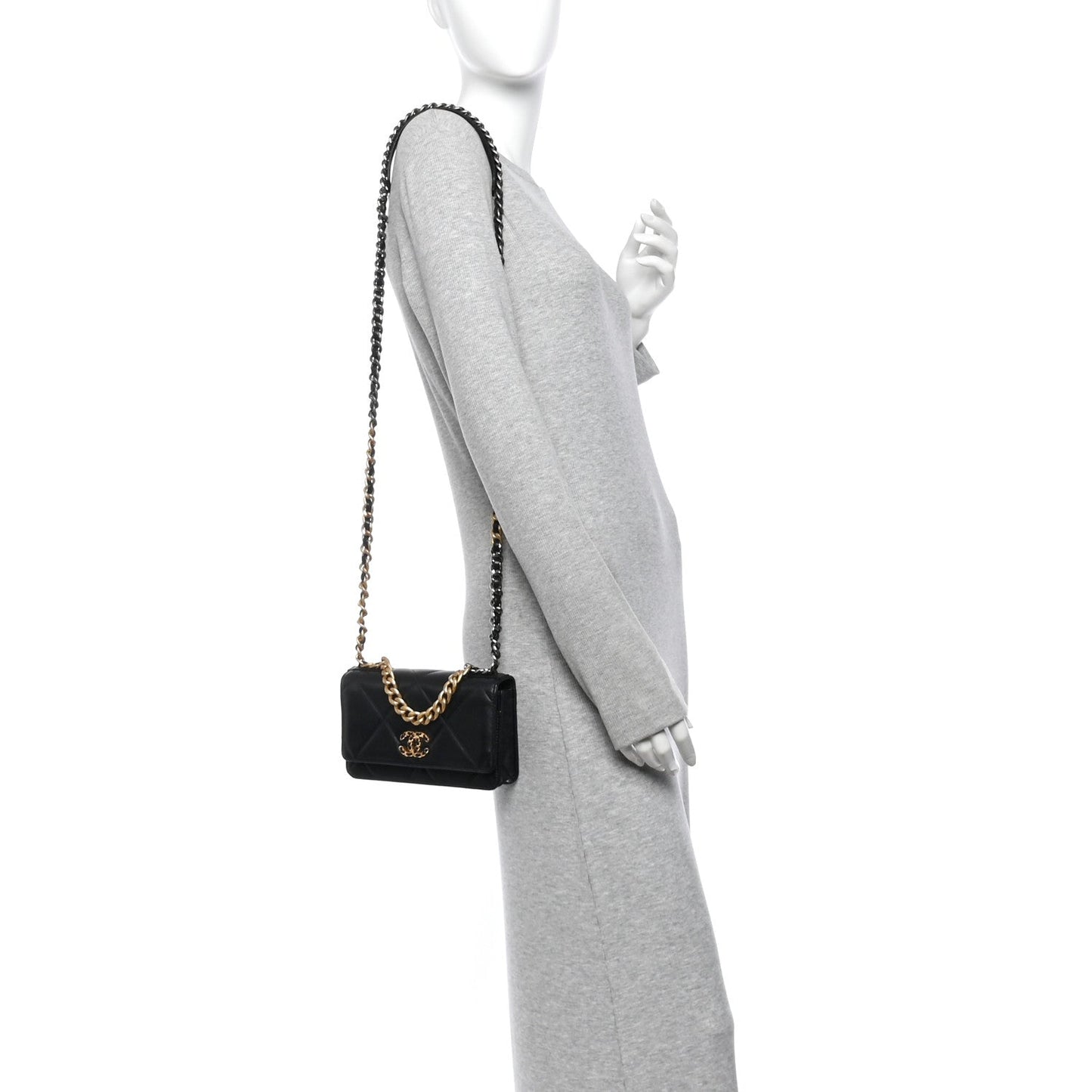 Lambskin Quilted Chanel 19 Wallet On Chain WOC Black