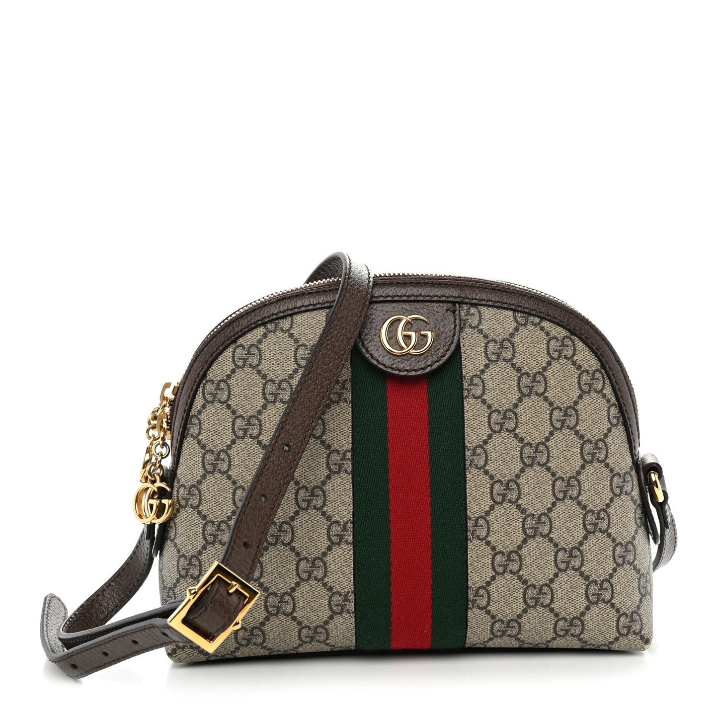 GG Supreme Monogram Textured Dollar Calfskin Web Small Ophidia Dome Shoulder Bag Beige Ebony New Acero
