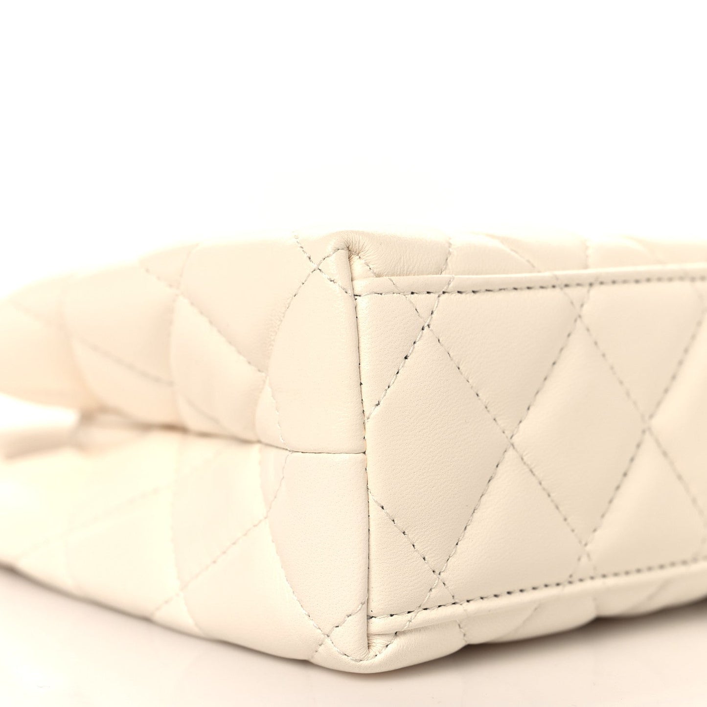 Shiny Aged Calfskin Quilted Nano Kelly Shopper White