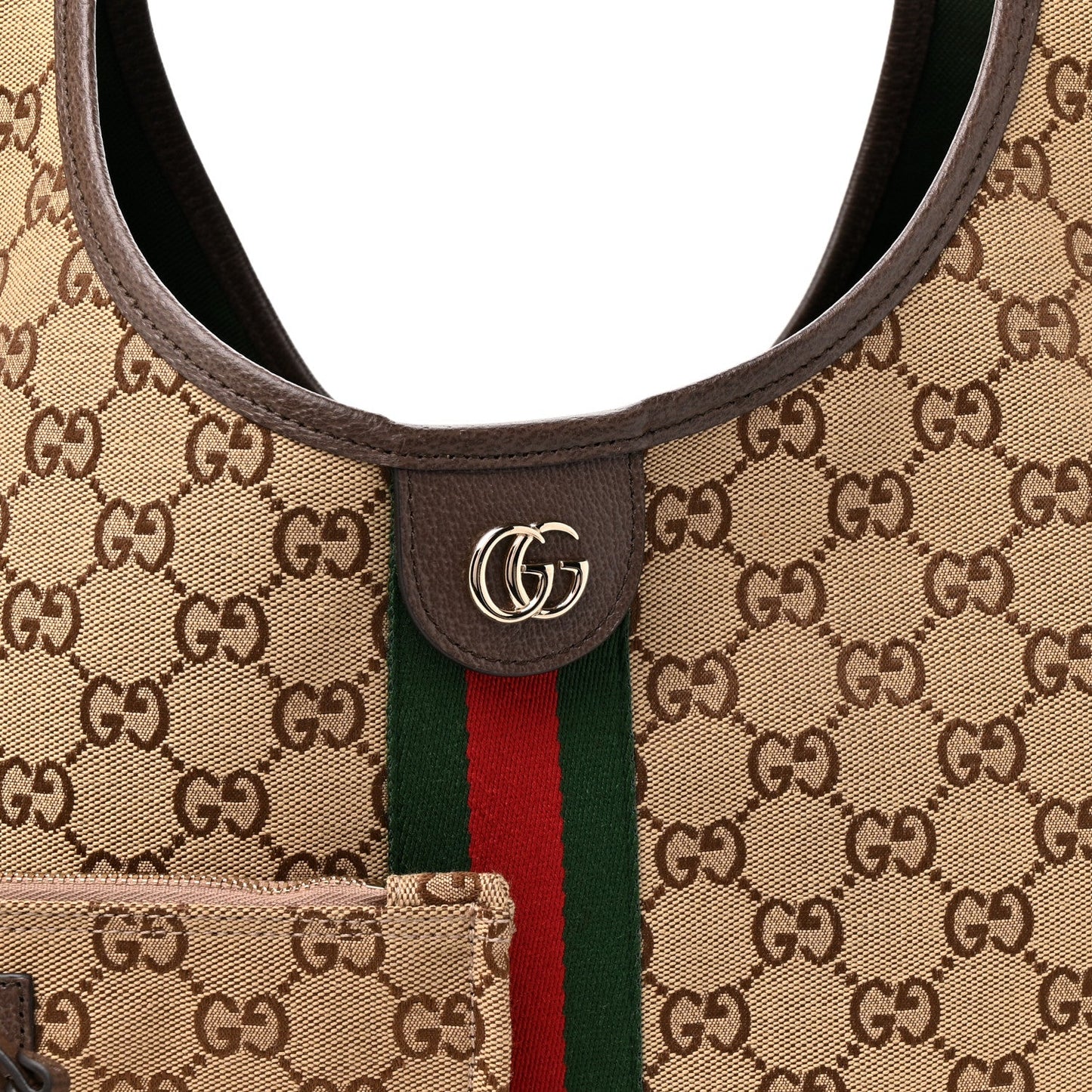 GG Monogram Web Large Giglio Tote Beige Brown