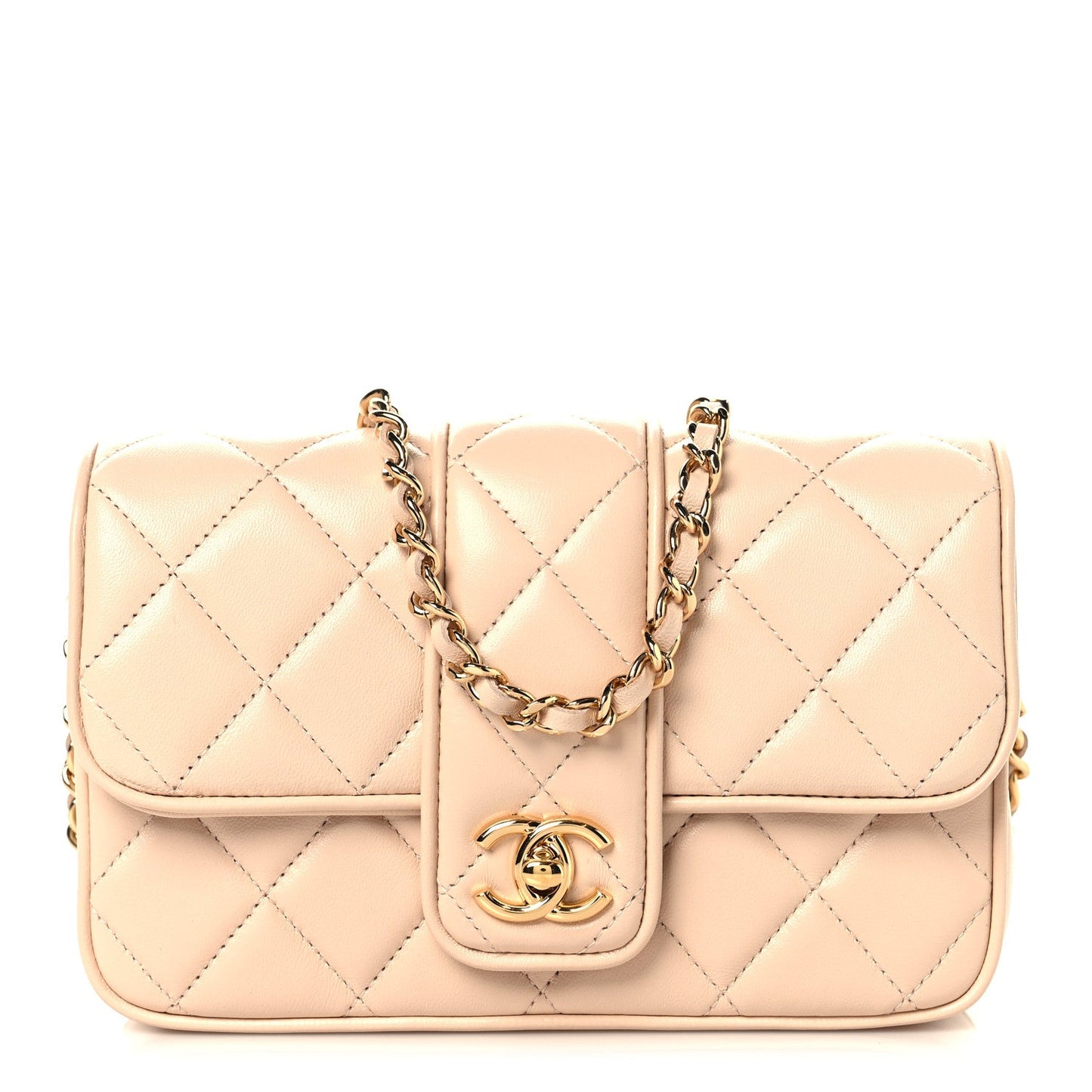 Lambskin Quilted Tab Mini Flap Beige