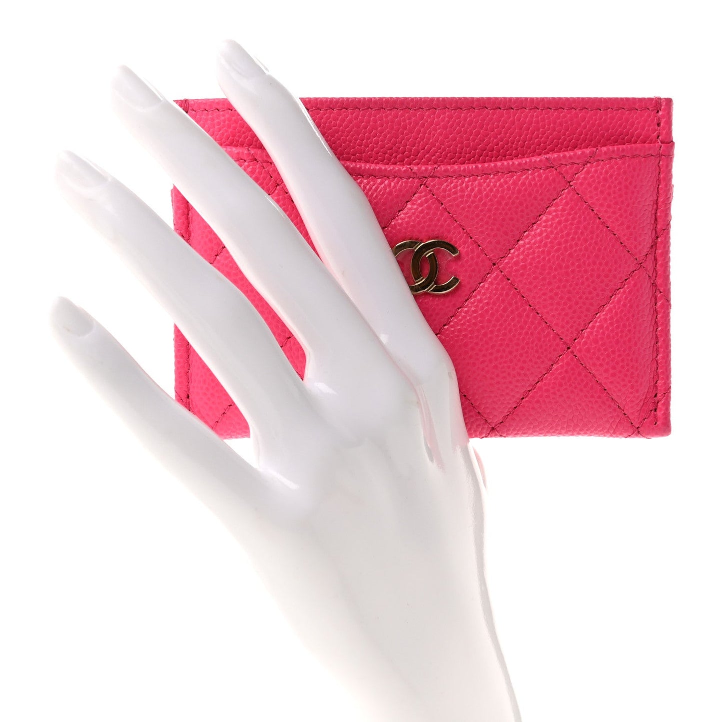 Caviar Quilted Card Holder Fuchsia