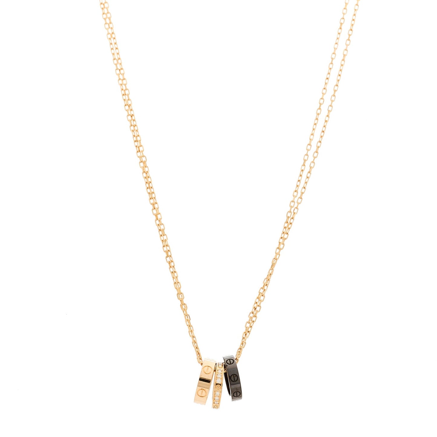 18K Pink Gold Ceramic Diamond Three Ring LOVE Pendant Necklace