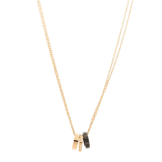 18K Pink Gold Ceramic Diamond Three Ring LOVE Pendant Necklace