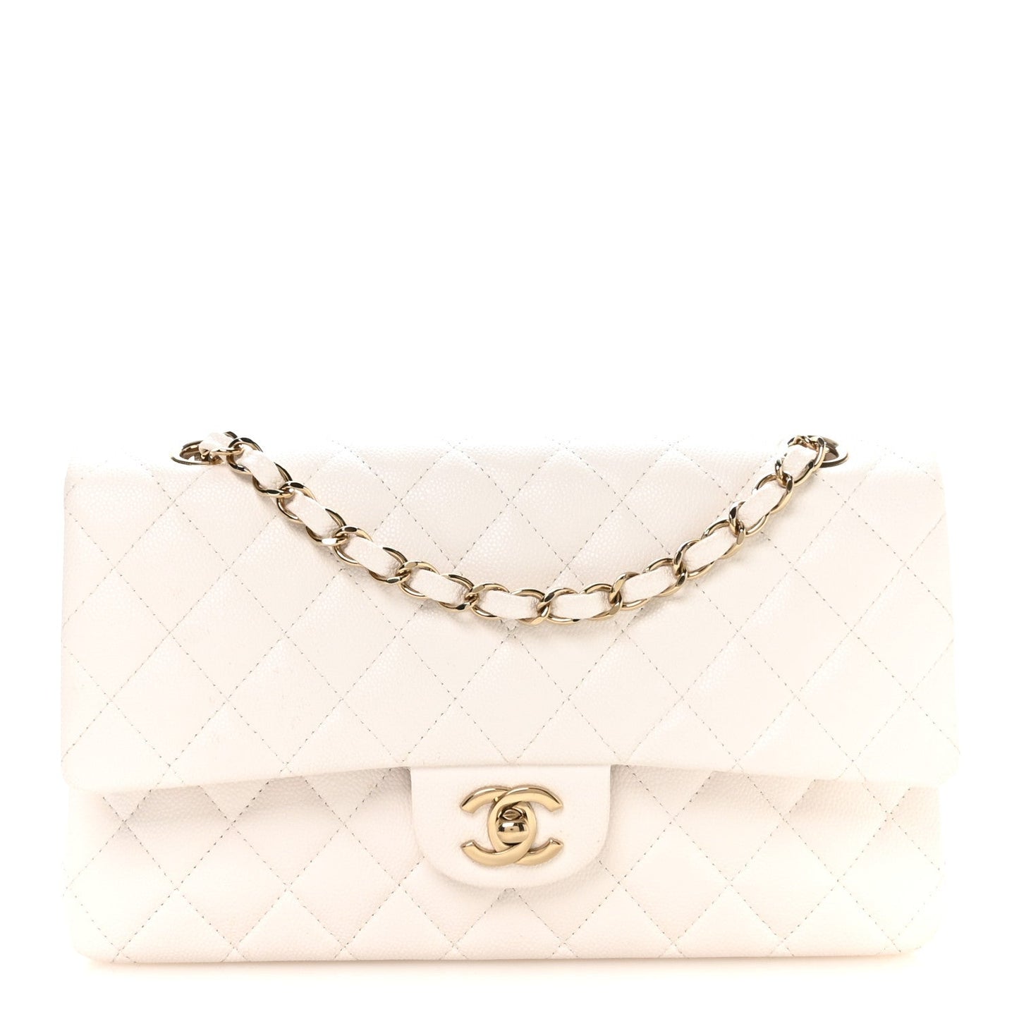 Caviar Quilted Medium Double Flap White