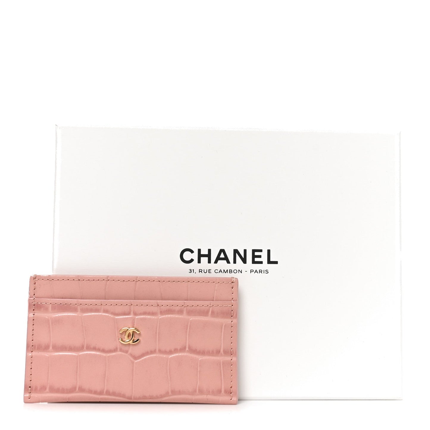 Calfskin Crocodile Embossed Crococo Card Holder Light Pink