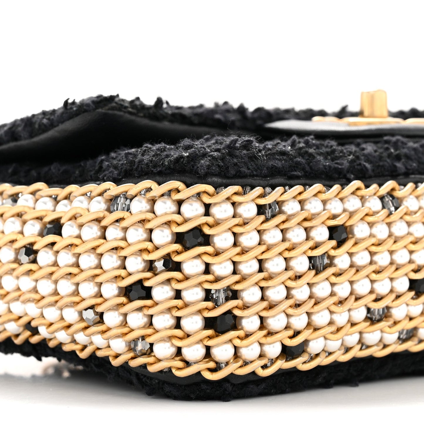 Tweed Quilted Mini Side Pearl Flap Bag Black