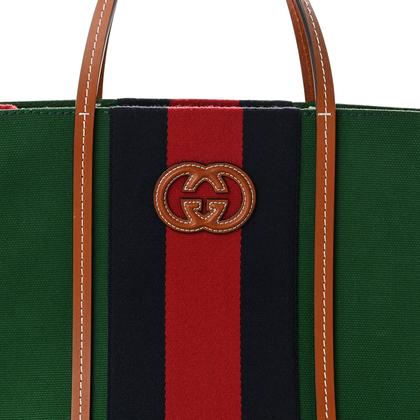Canvas Calfskin Web Small Interlocking G Tote Bag Green Red