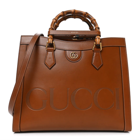 Charisma Calfskin Gucci Embossed Medium Diana Tote Bag Peanut Brown