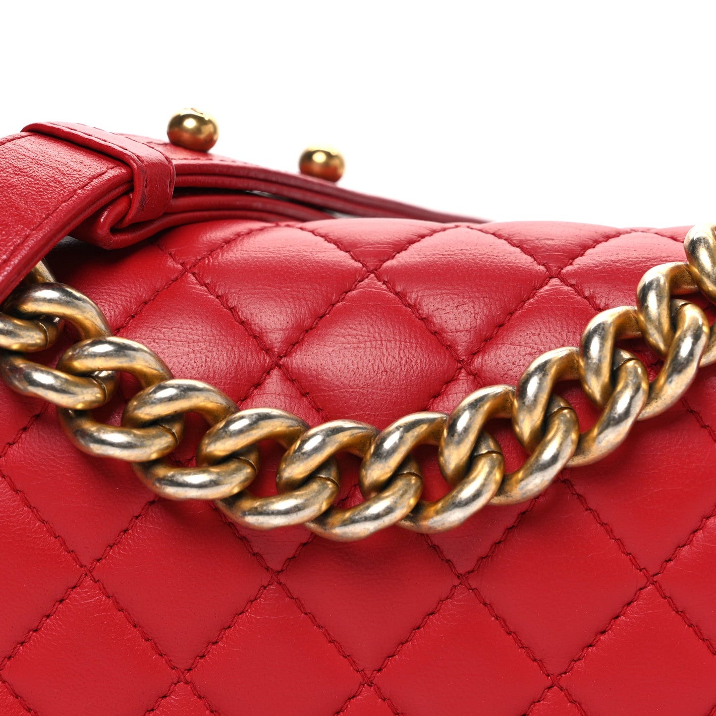 Lambskin Quilted Small Boy Flap Red