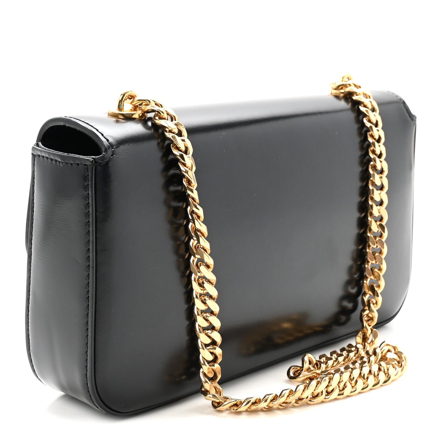 Shiny Calfskin Cuir Triomphe Chain Shoulder Bag Black
