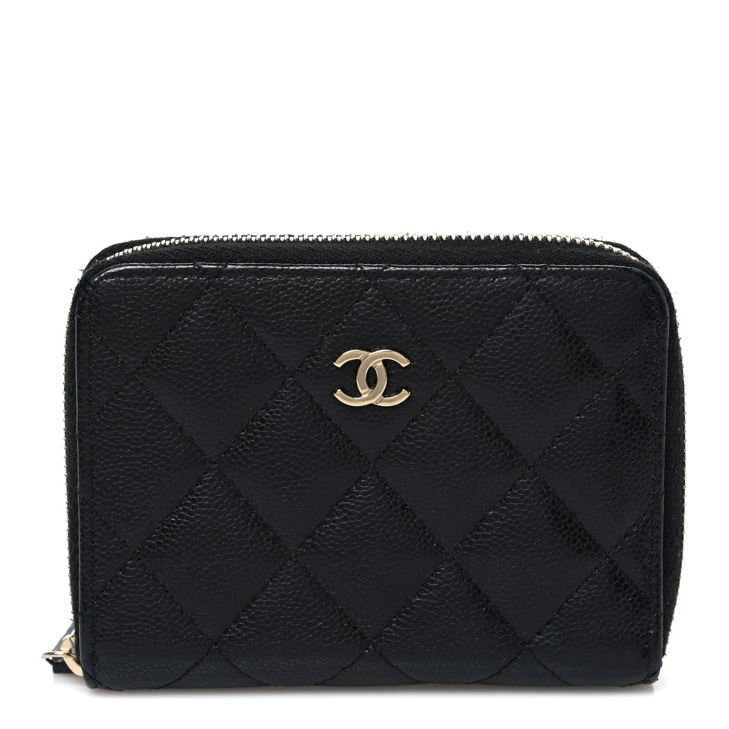 Caviar Quilted Small Zip Around Wallet Black