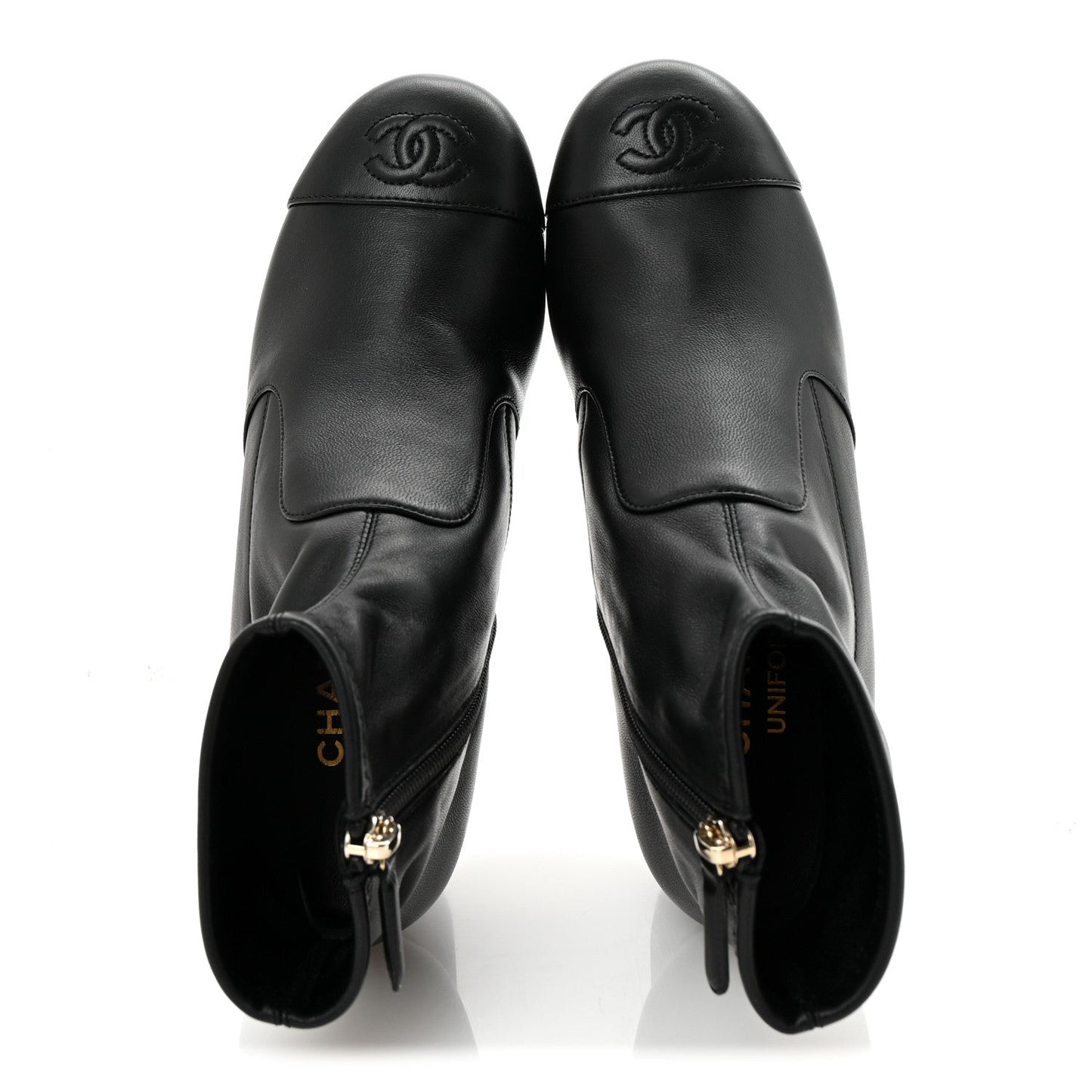 Stretch Lambskin Cap Toe CC Short Boots 35 Black