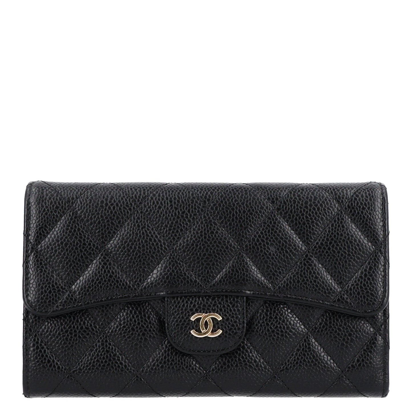 Caviar Quilted Large Flap Wallet Black