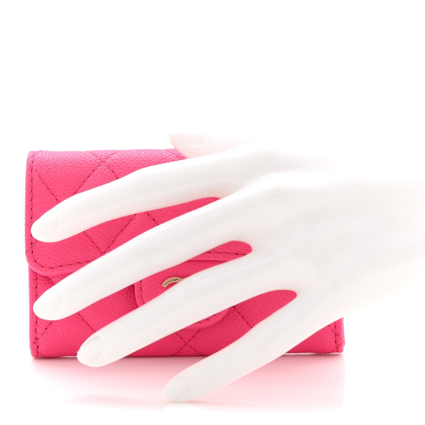 Caviar Quilted Flap Card Holder Wallet Pink