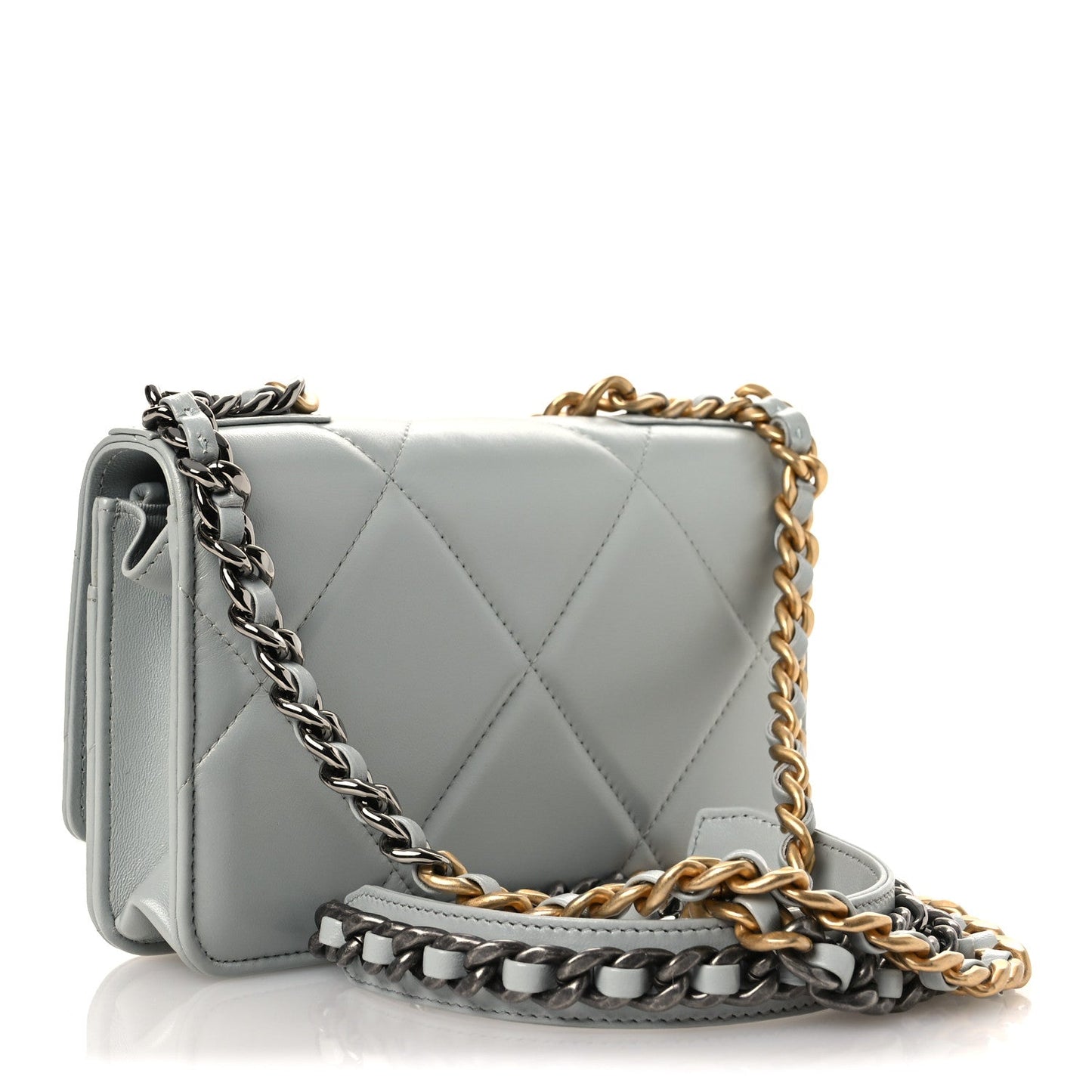 Lambskin Quilted Chanel 19 Wallet On Chain WOC Light Blue