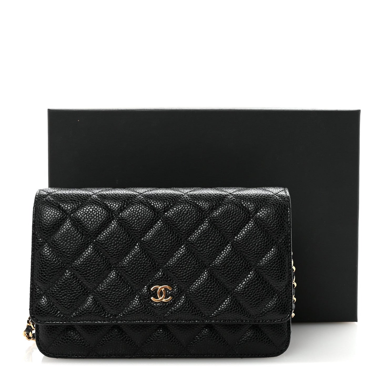 Caviar Quilted Wallet on Chain WOC Black