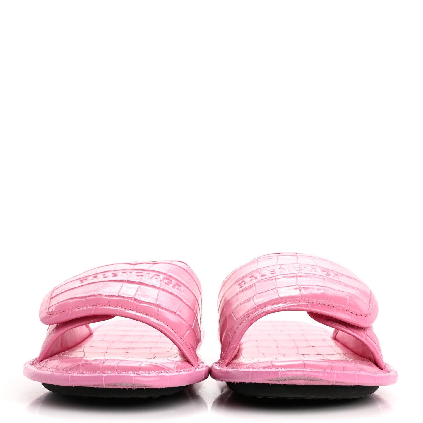 Calfskin Logo Crocodile Embossed Slides 40 Fuxia