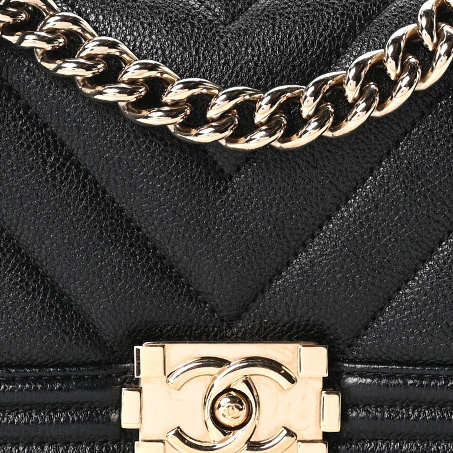 Caviar Chevron Quilted Mini Boy Flap Black