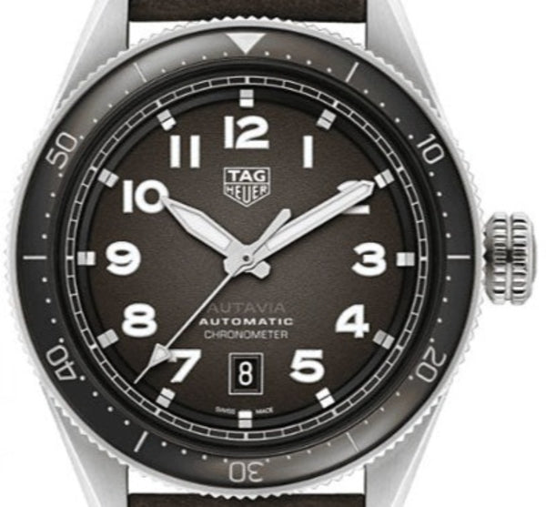 Tag Heuer Autavia Automatic Grey Dial Brown Leather Strap Watch for Men - WBE5114.FC8266