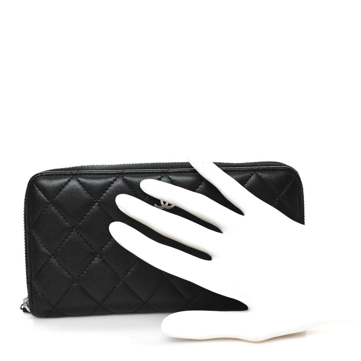 Lambskin Quilted Large Gusset Zip Around Wallet Black