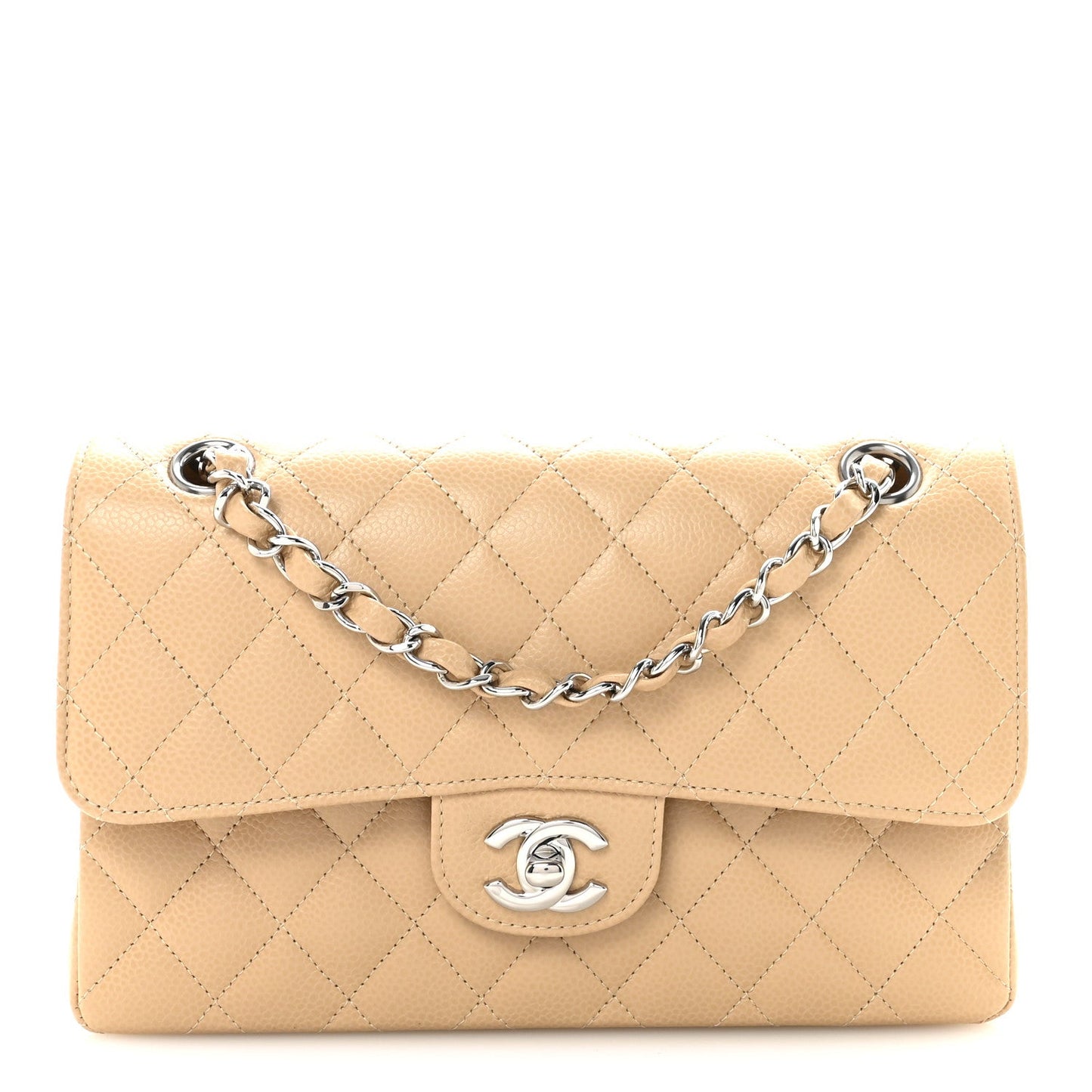 Caviar Quilted Small Double Flap Beige