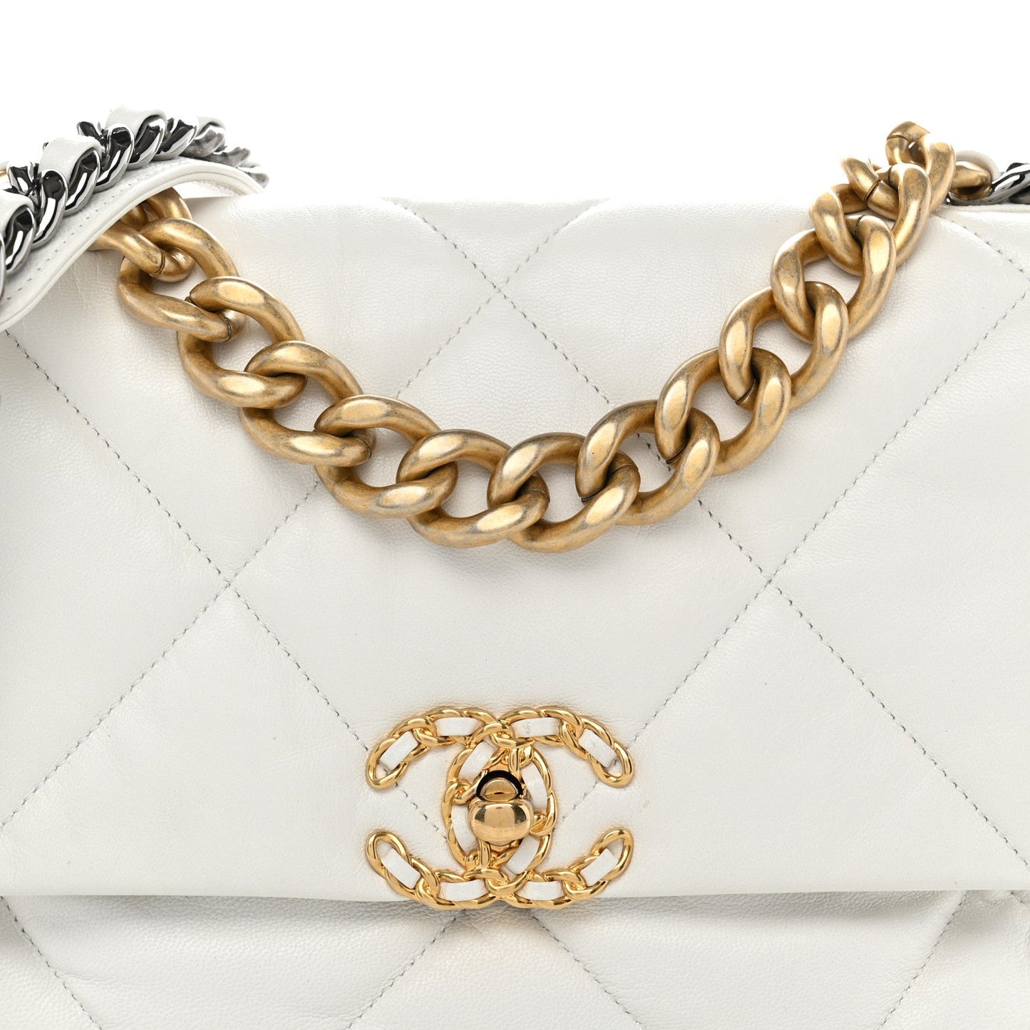 Lambskin Quilted Large Chanel 19 Flap White