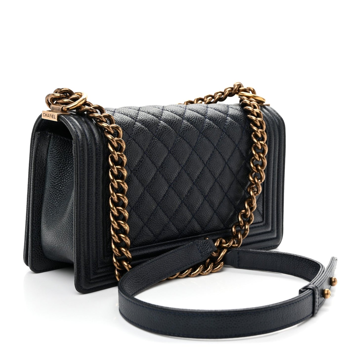 Caviar Quilted Medium Boy Flap Navy