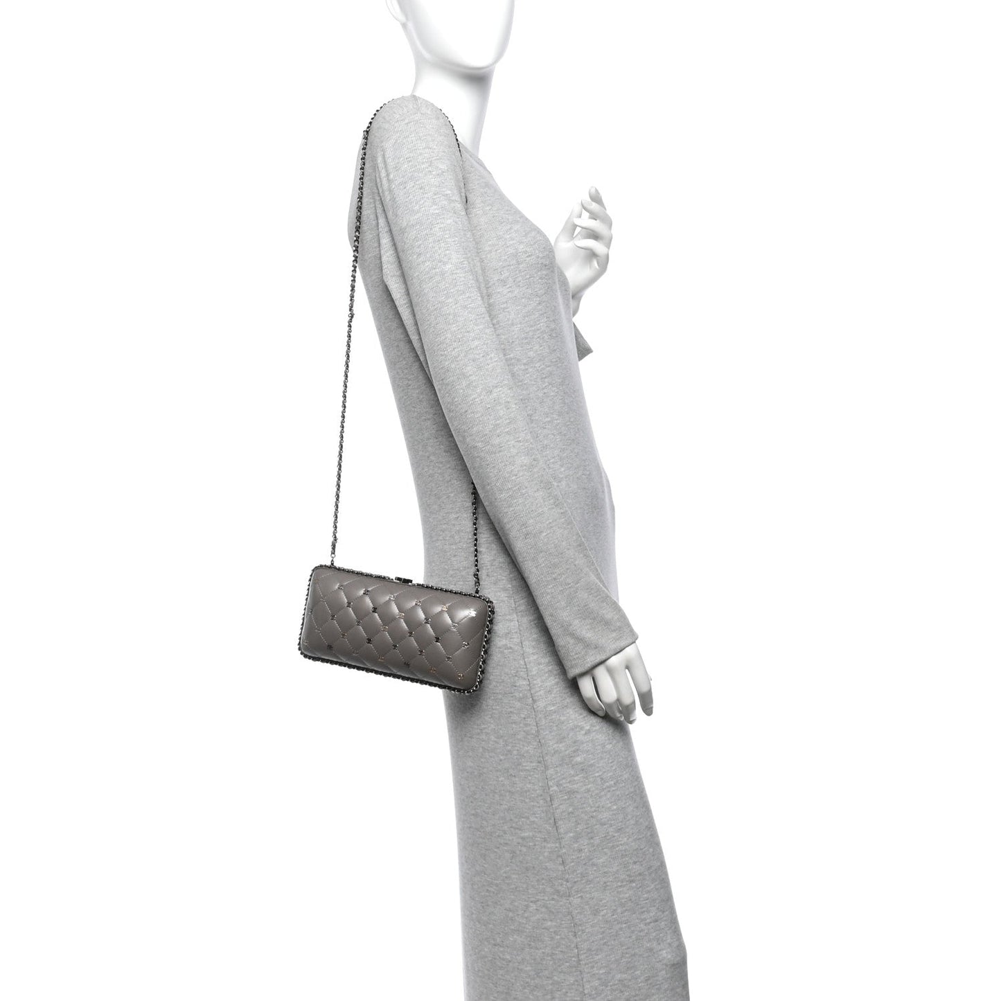Lambskin Quilted CC Studded Chain Around Clutch Grey