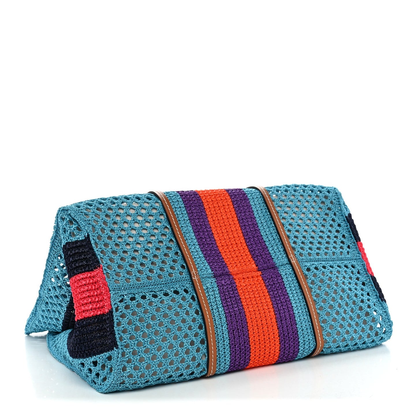 Raffia Web Woven Interlocking G Tote Blue Multicolor