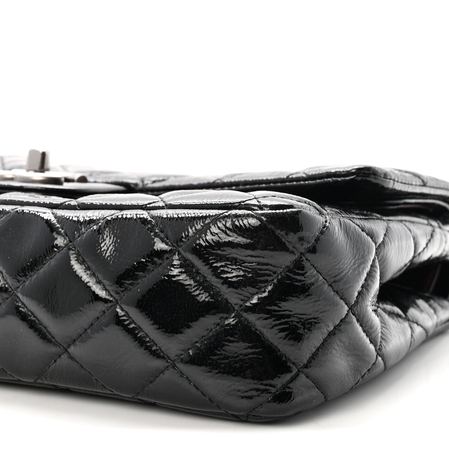 Crumpled Patent Quilted Medium Double Flap Black