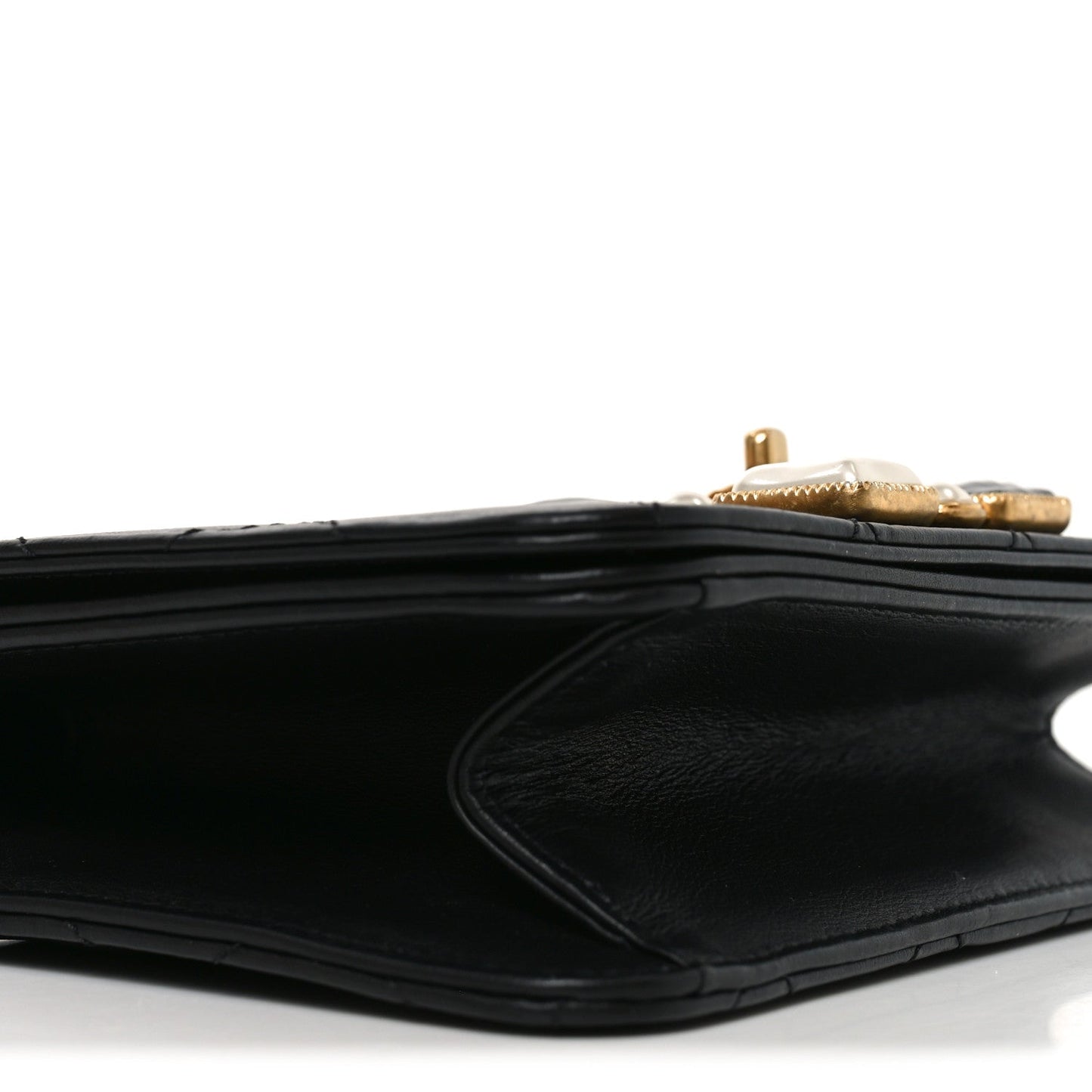 Calfskin Quilted Crystal Pearl Small Flap Bag Black