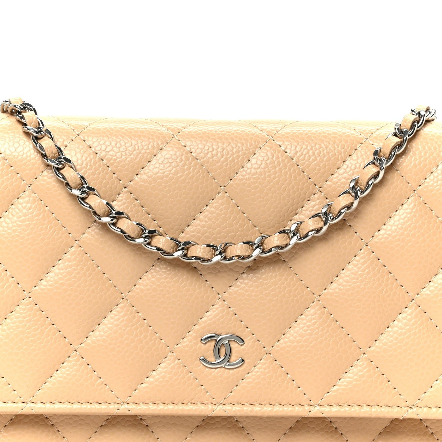 Caviar Quilted Wallet on Chain WOC Beige