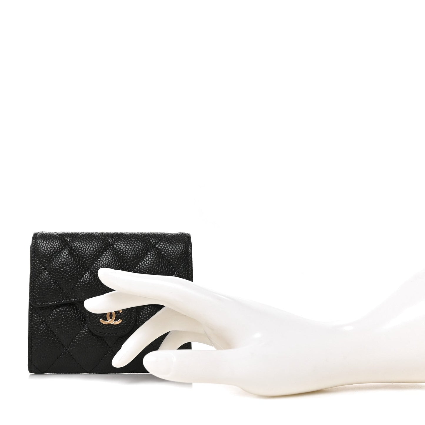 Caviar Quilted Compact Flap Wallet Black