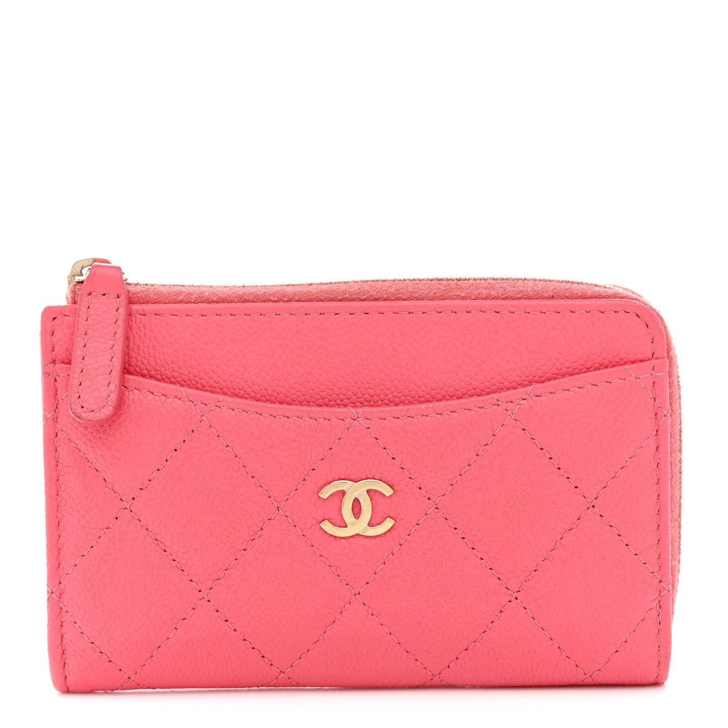 Caviar Quilted CC Zip Around Card Holder Pink
